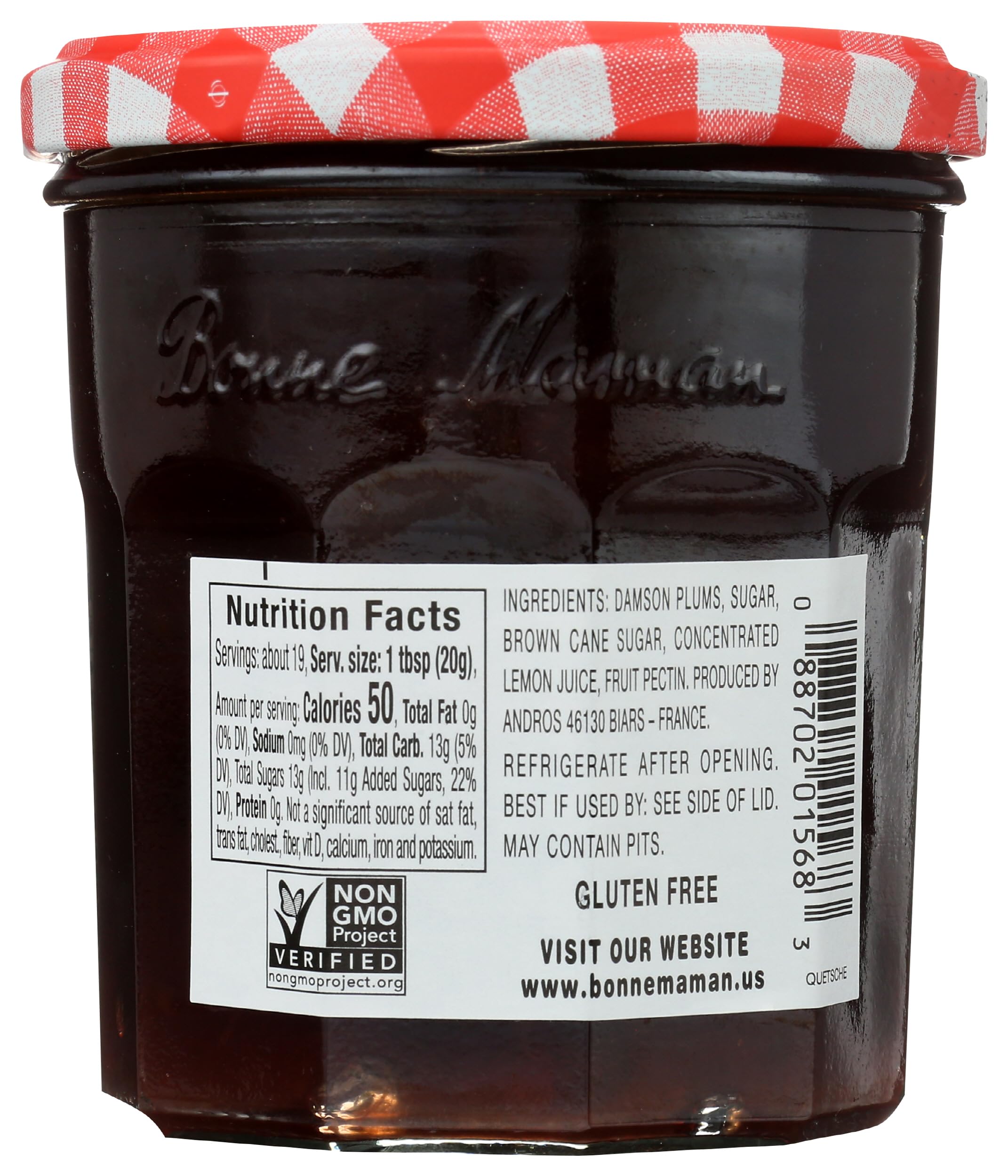 Bonne Maman Plum Preserves jar-closeup reveals rich color and natural plum flavor