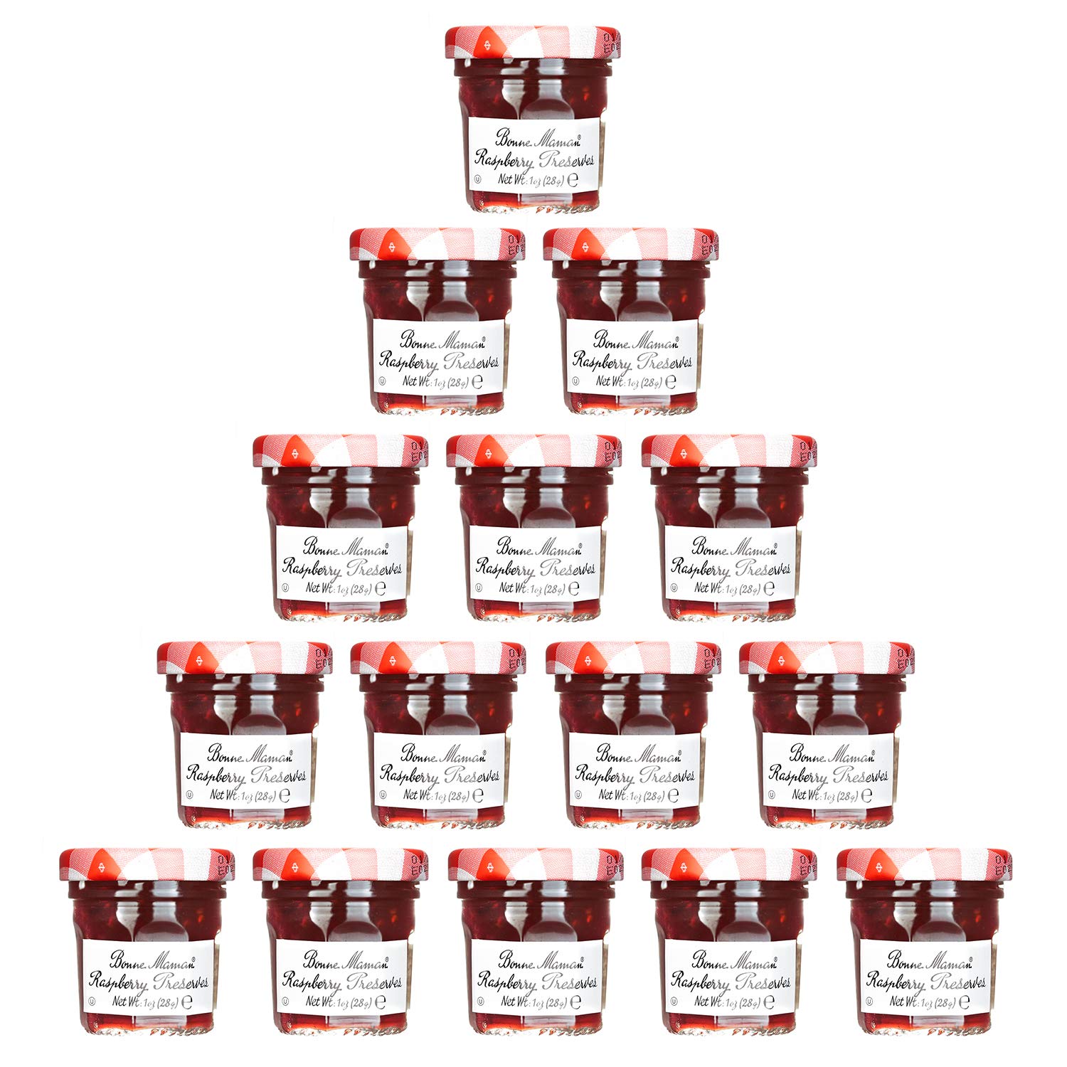 Bonne Maman Raspberry Mix Preserve mini jar, 70% fruit content, ideal for toast and cheese boards.