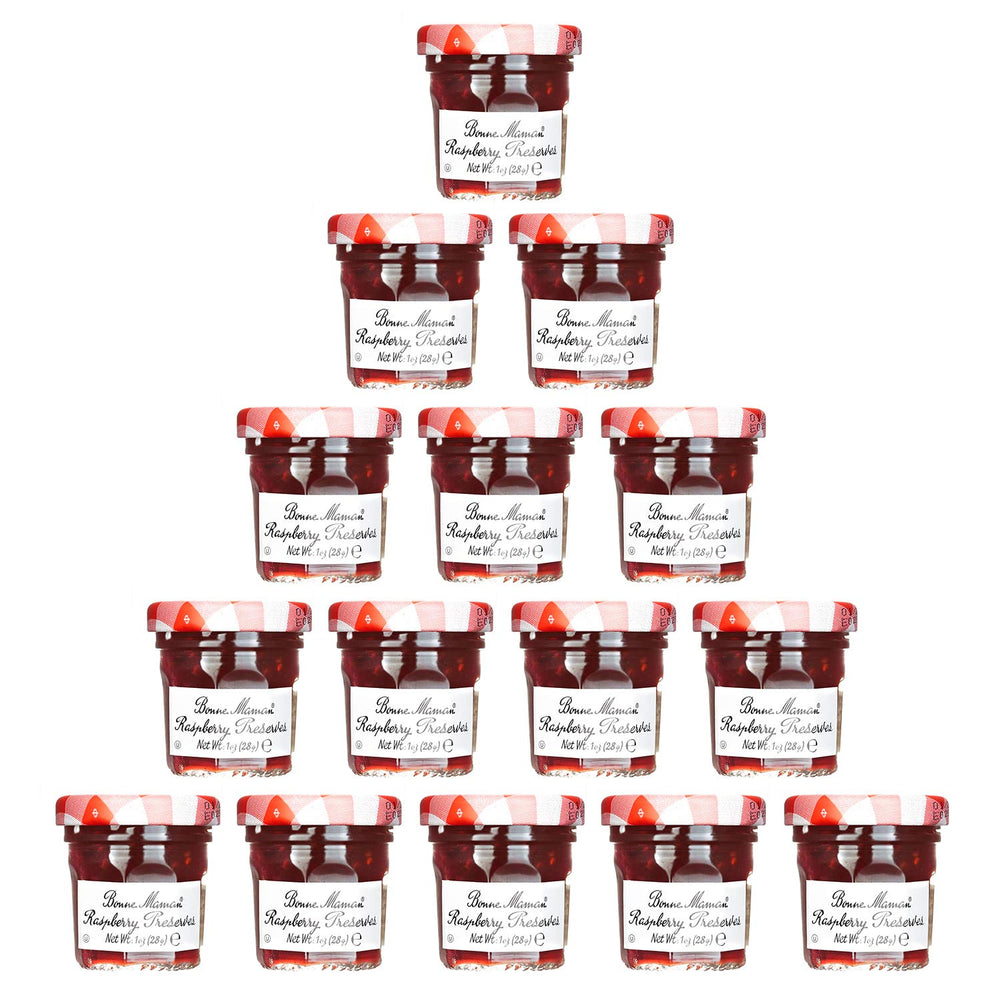 Bonne Maman Raspberry Mix Preserve mini jar, 70% fruit content, ideal for toast and cheese boards.