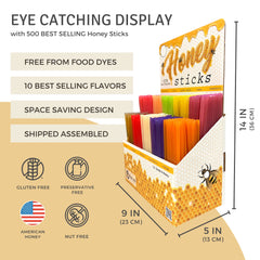 Close-up of Bonneville honey sticks in assorted flavors for shoppers