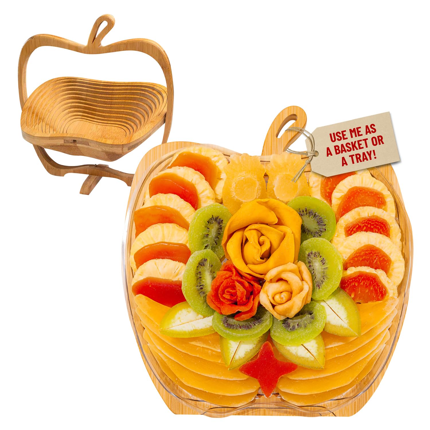 Bonnie and Pop apple-shaped tray presents a vibrant dried fruit gift for gifting