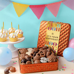 BONNIE AND POP Assorted chocolates collection showing milk, dark, and white varieties for celebrations.