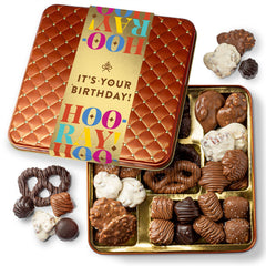 BONNIE AND POP Birthday tin with chocolates, ideal for gifting on special occasions.