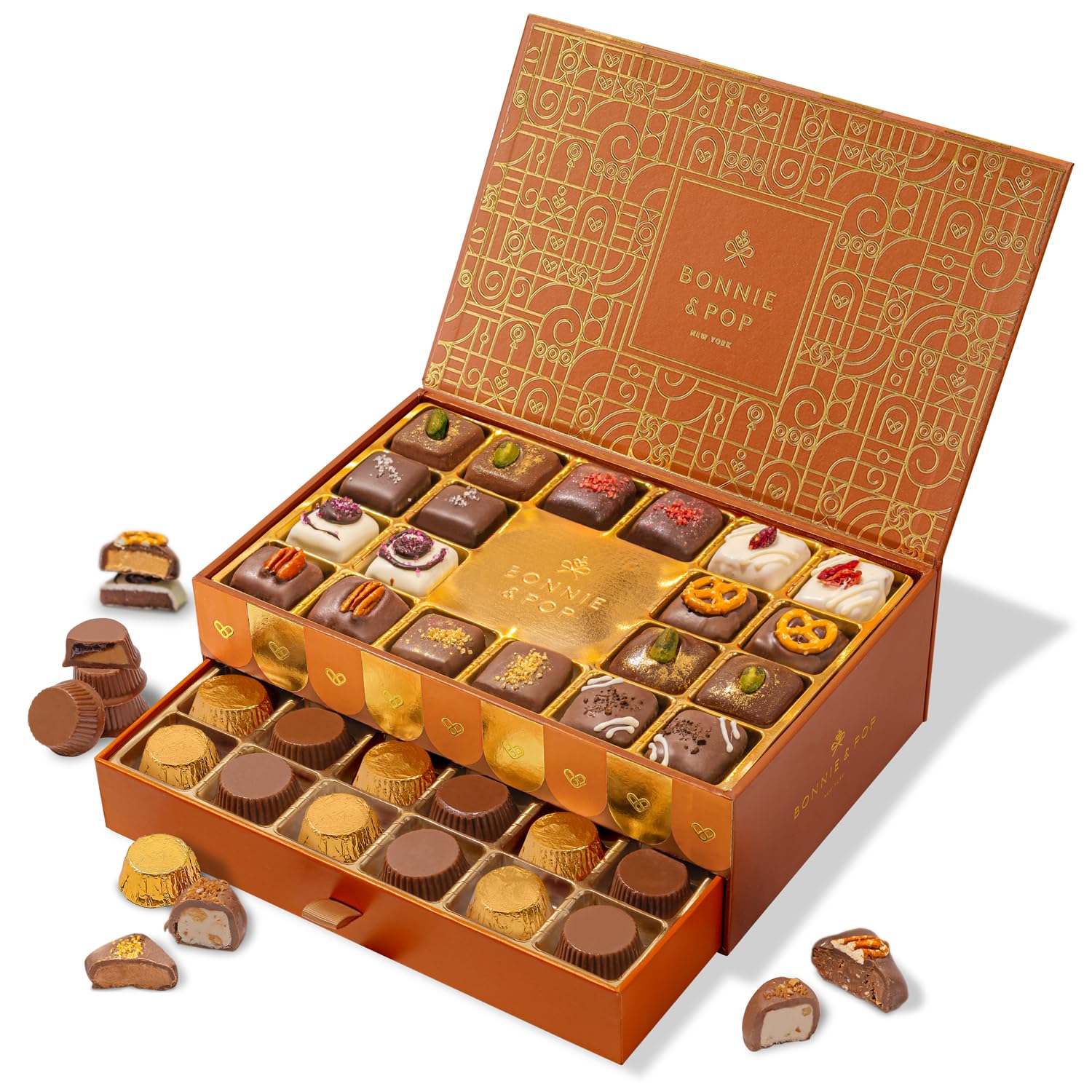 Bonnie and Pop chocolate gift basket in a two-tier box, perfect for celebrations.