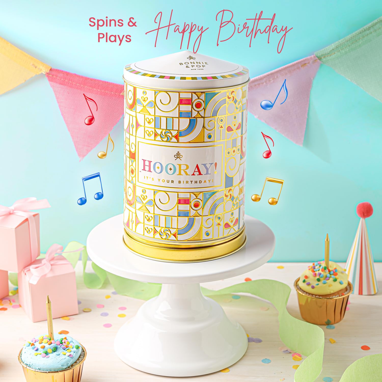 BONNIE AND POP decorative tin packaging emphasizes gift-ready presentation