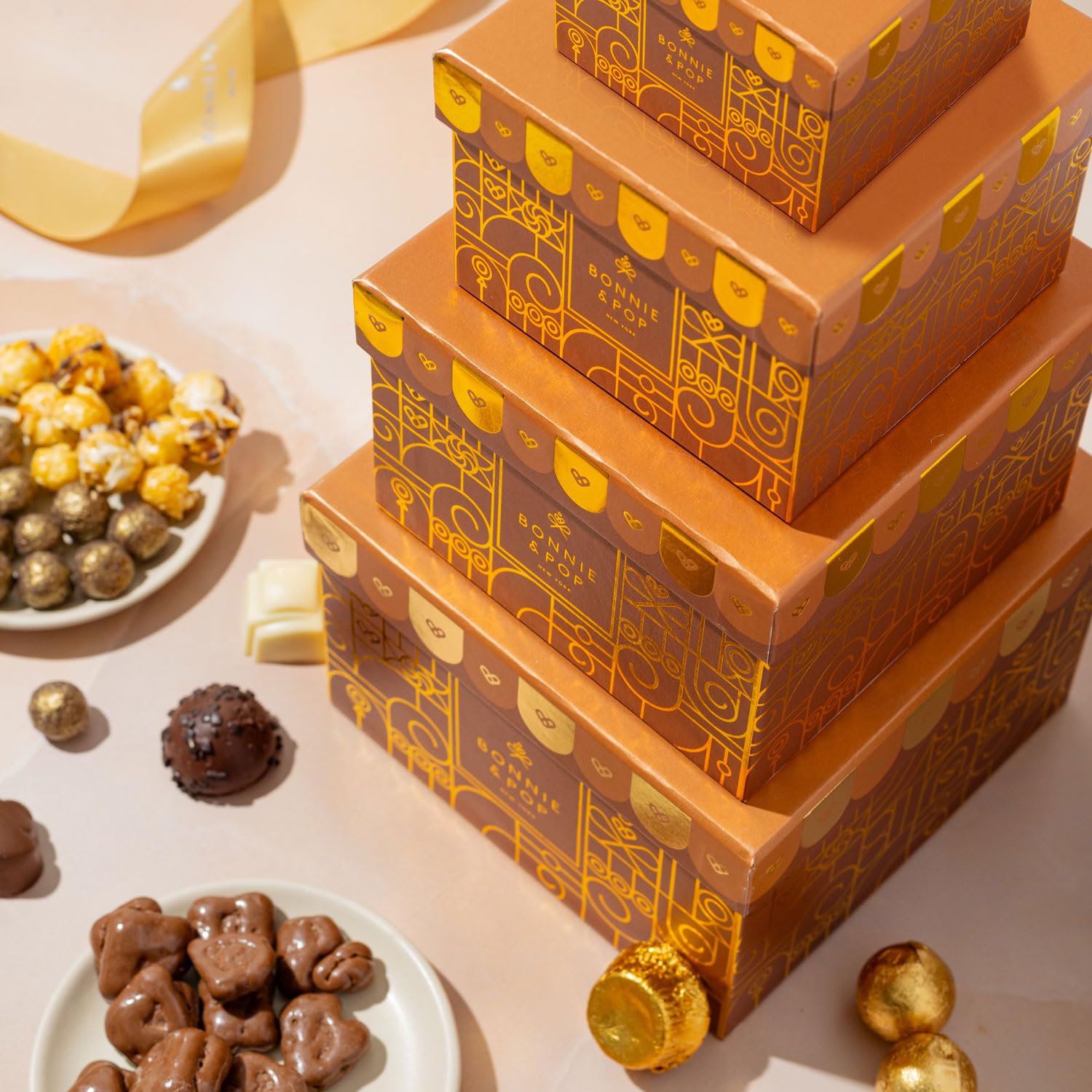 Bonnie and Pop chocolate box close-up highlights Sparkling Prosecco Cordials for gifting