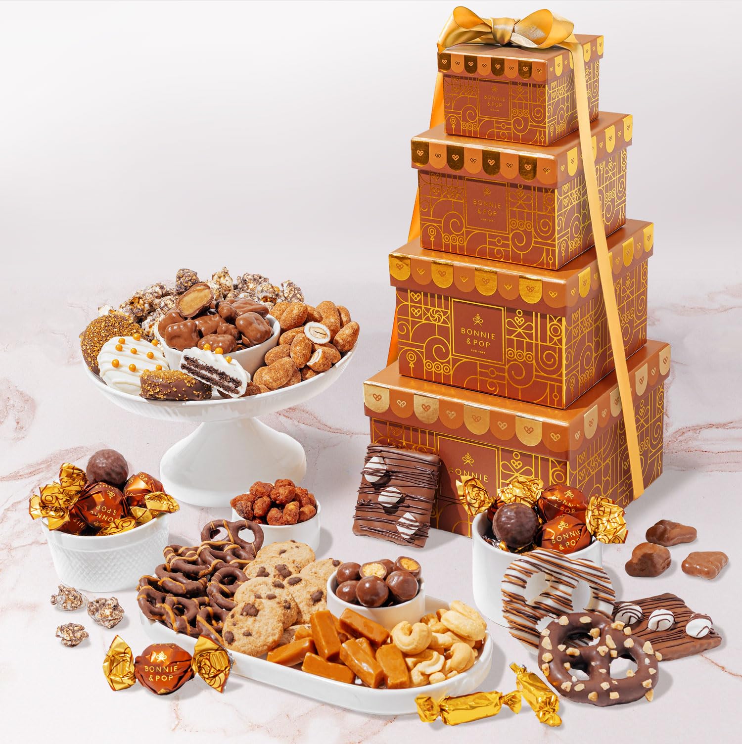 Bonnie and Pop display-ready tower serves as a timeless gift centerpiece