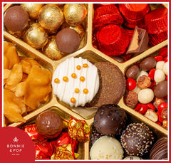 Bonnie and Pop gold-wrapped chocolates close-up emphasizes premium feel.