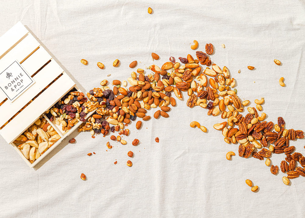 Bonnie and Pop gourmet nuts tray with unique flavors for snacking