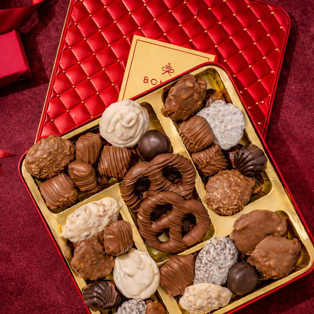 Bonnie and Pop toffees, pretzels, and clusters for a varied chocolate assortment.