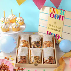 Bonnie & Pop salted pistachios and nut mix, ideal for sharing at parties.