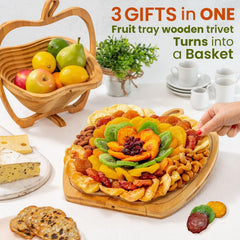Bonnie and Pop wooden tray used as a trivet, cutting board, or fruit bowl for gifting and entertaining.