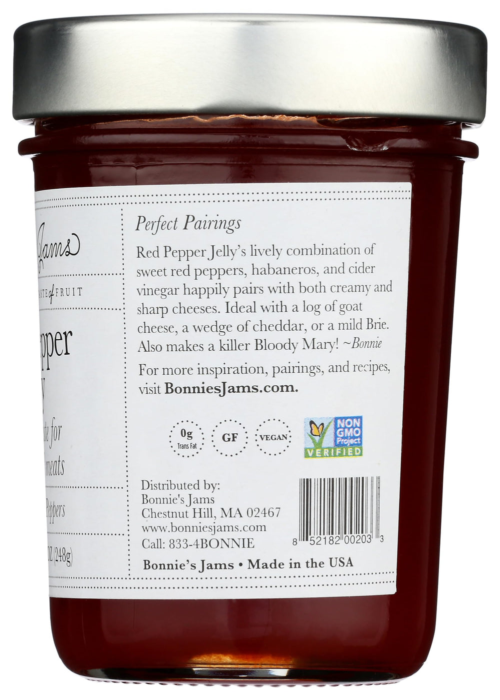 Bonnie's Jams Red Pepper Jelly paired with crackers and fruits