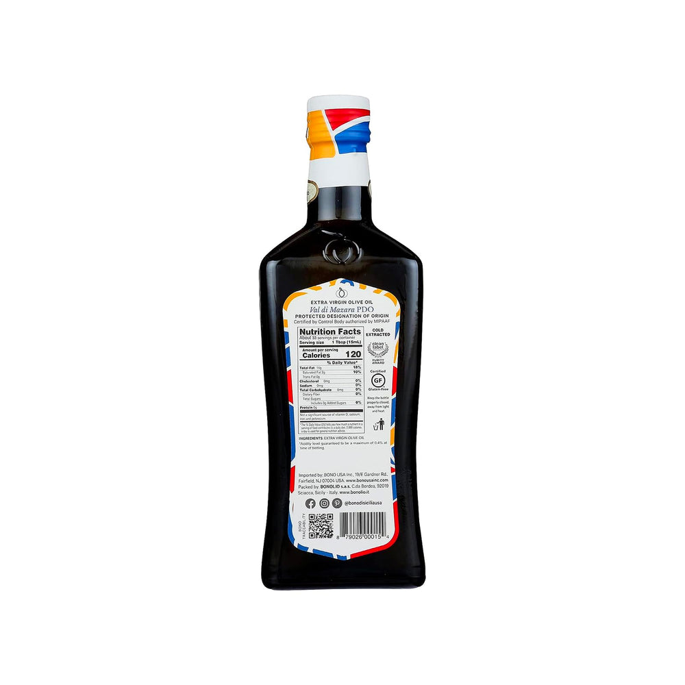 Bono extra virgin olive oil pour showcasing smooth, peppery finish for salads and vegetables.