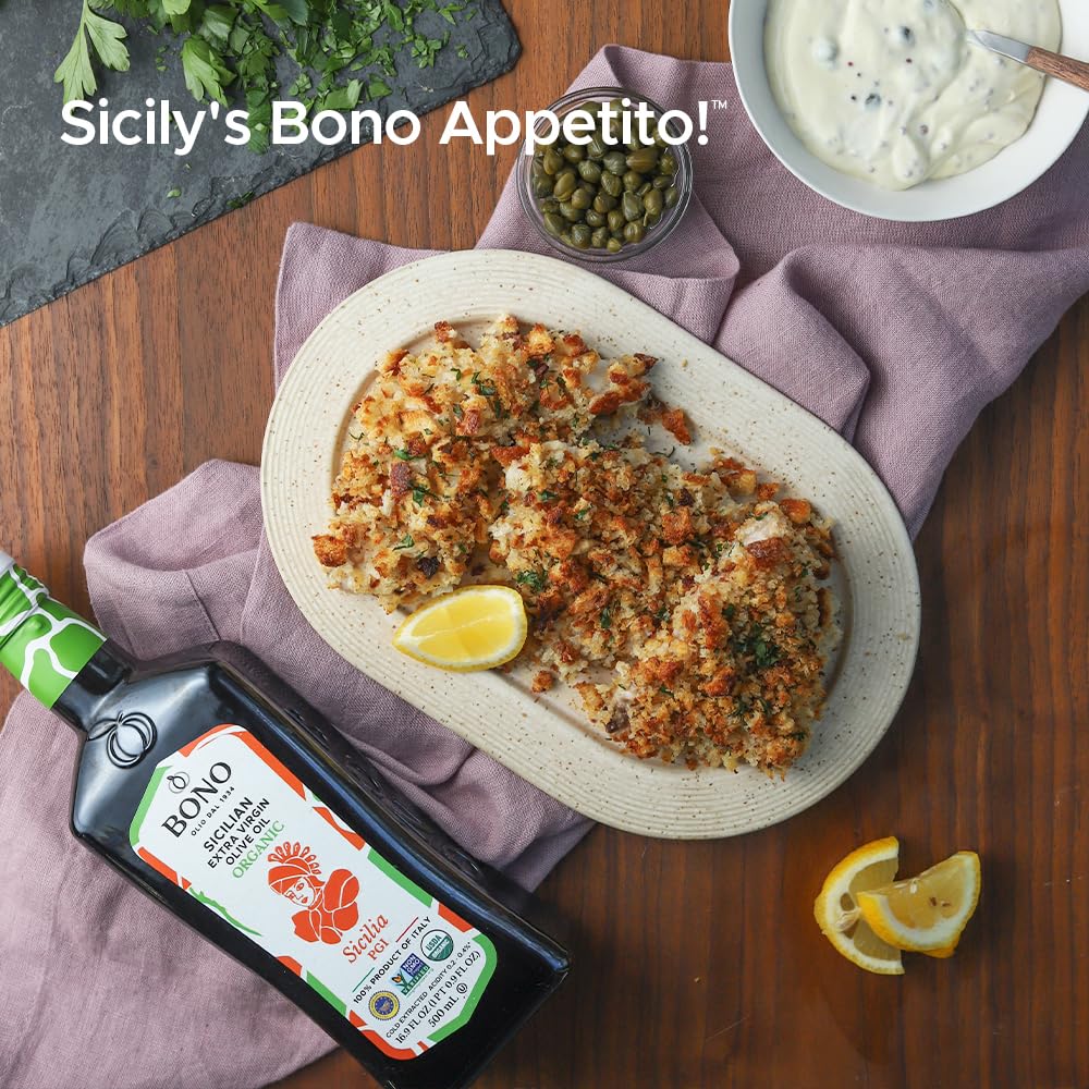 Bono organic olive oil glass bottle displayed for everyday cooking and gifting.