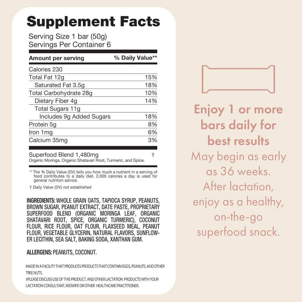 Boobie Bar Milk to the Max ingredients close-up highlighting moringa and flax.