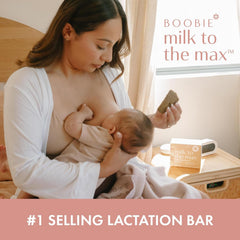 Boobie Bar features moringa and turmeric for lactation-supporting nutrition visuals.