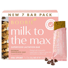 Boobie Brands lactation bar packaging on the counter for on-the-go nourishment.