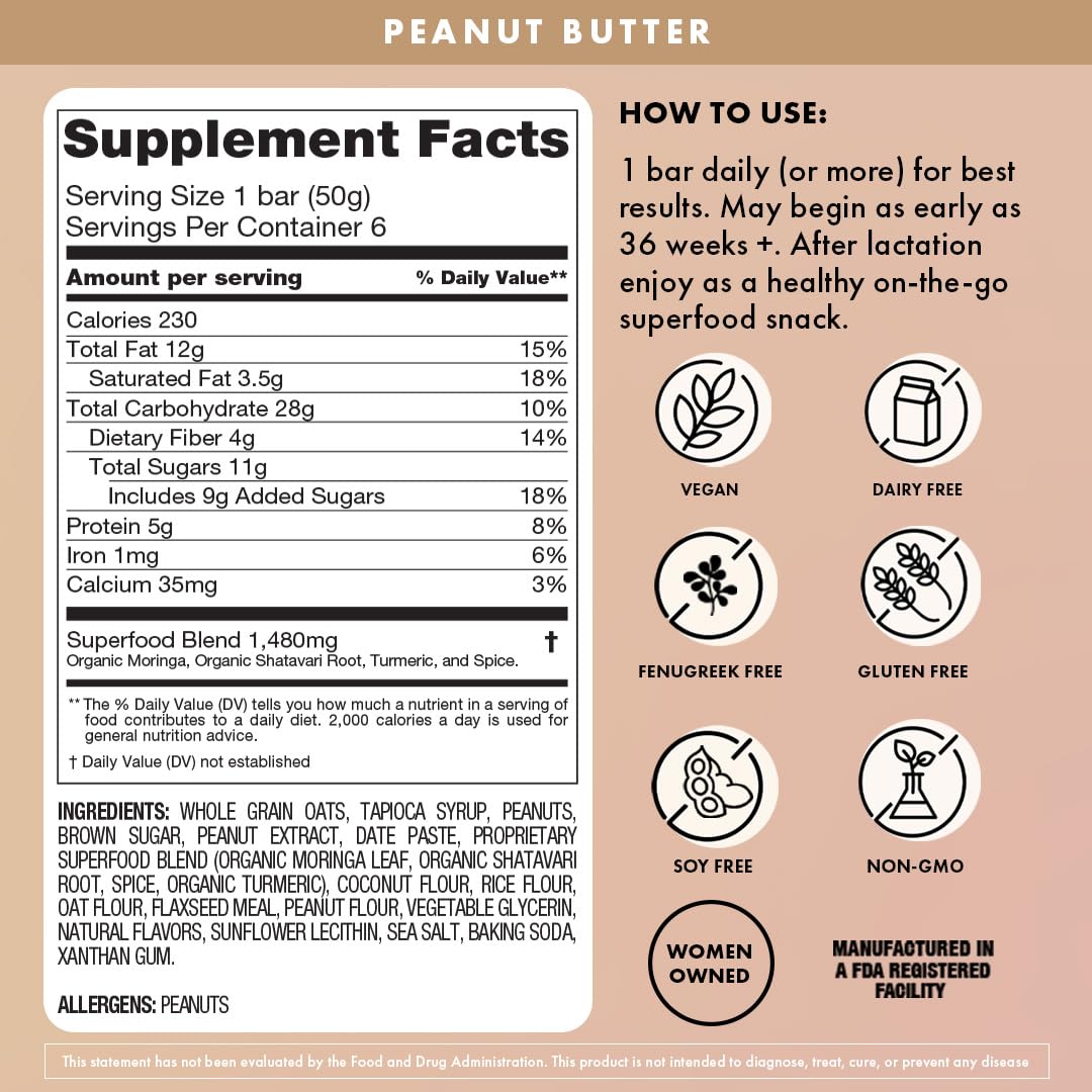 Boobie Bar Superfood Peanut Butter Lactation Bar texture close-up showing oats and seeds for fiber.