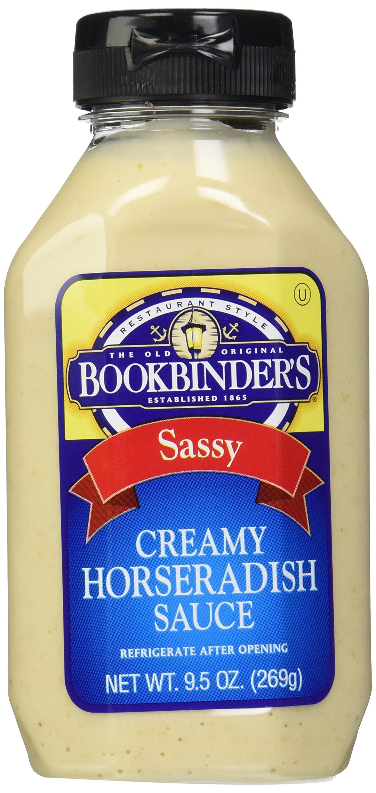 Bookbinder's Horseradish Sauce jar close-up highlighting bold flavor for sandwiches.