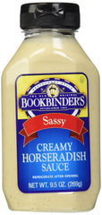 Bookbinder's Horseradish Sauce jar close-up highlighting bold flavor for sandwiches.