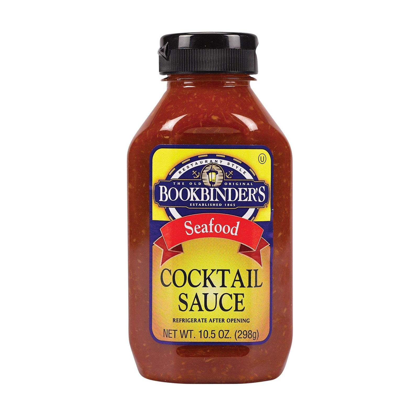 Bookbinder's Sauce Cocktail bottle front, ideal 10.5 oz for seafood pairing.