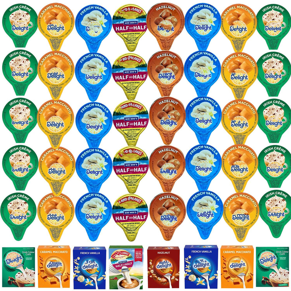 Bools coffee creamer singles variety pack front label for versatile morning coffee