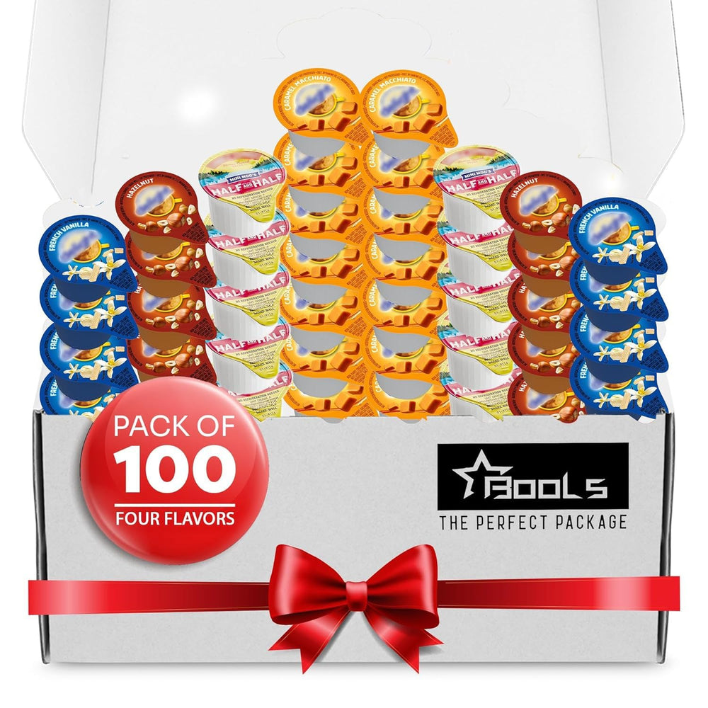 Bools mini coffee creamer variety pack with four flavors for convenient office coffee