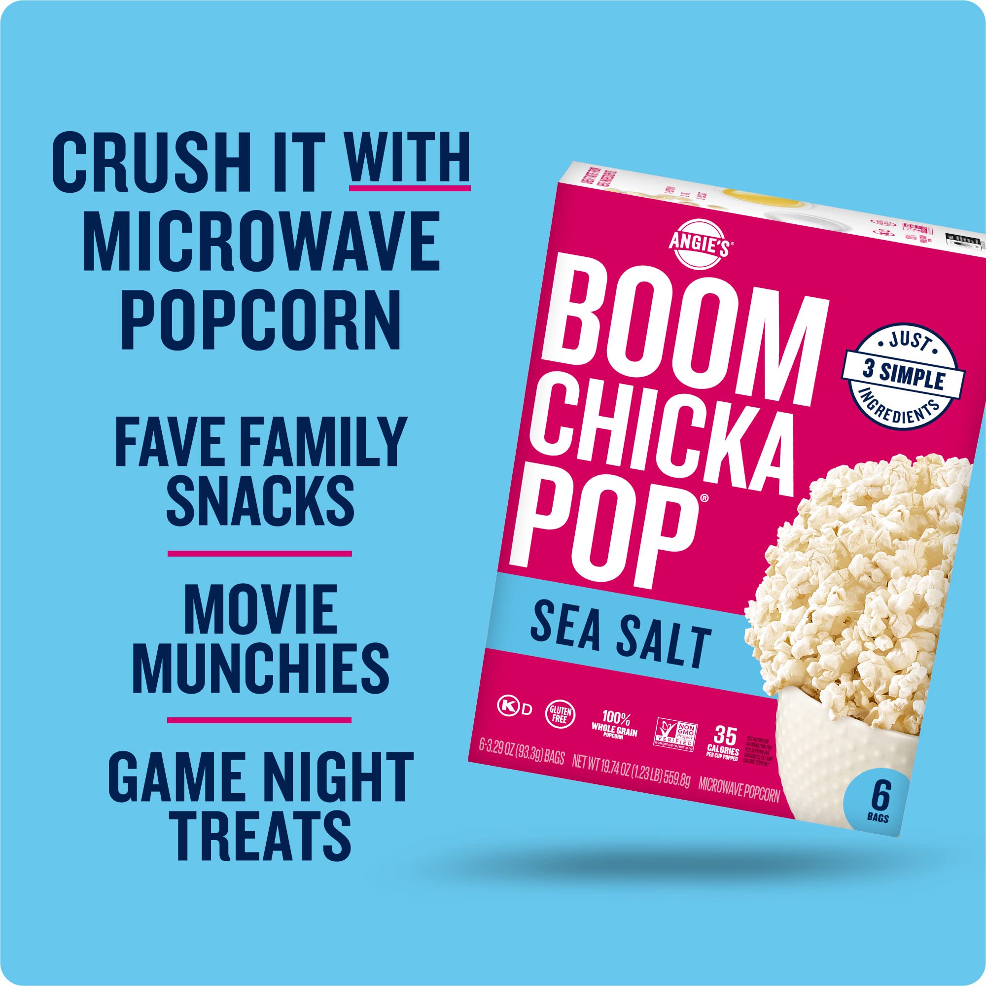 BOOMCHICKAPOP Angie's Sea Salt ingredient label highlights simple, real components