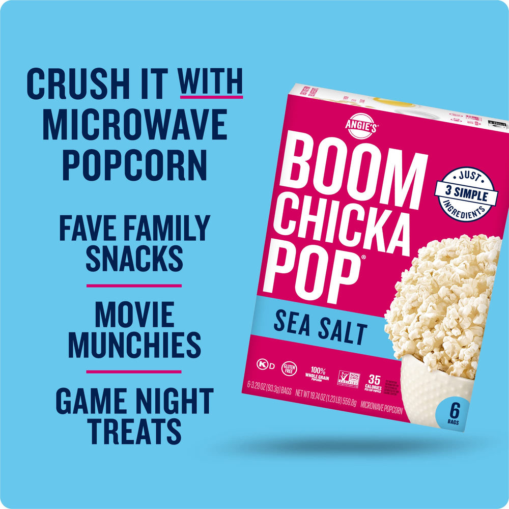BOOMCHICKAPOP Angie's Sea Salt ingredient label highlights simple, real components