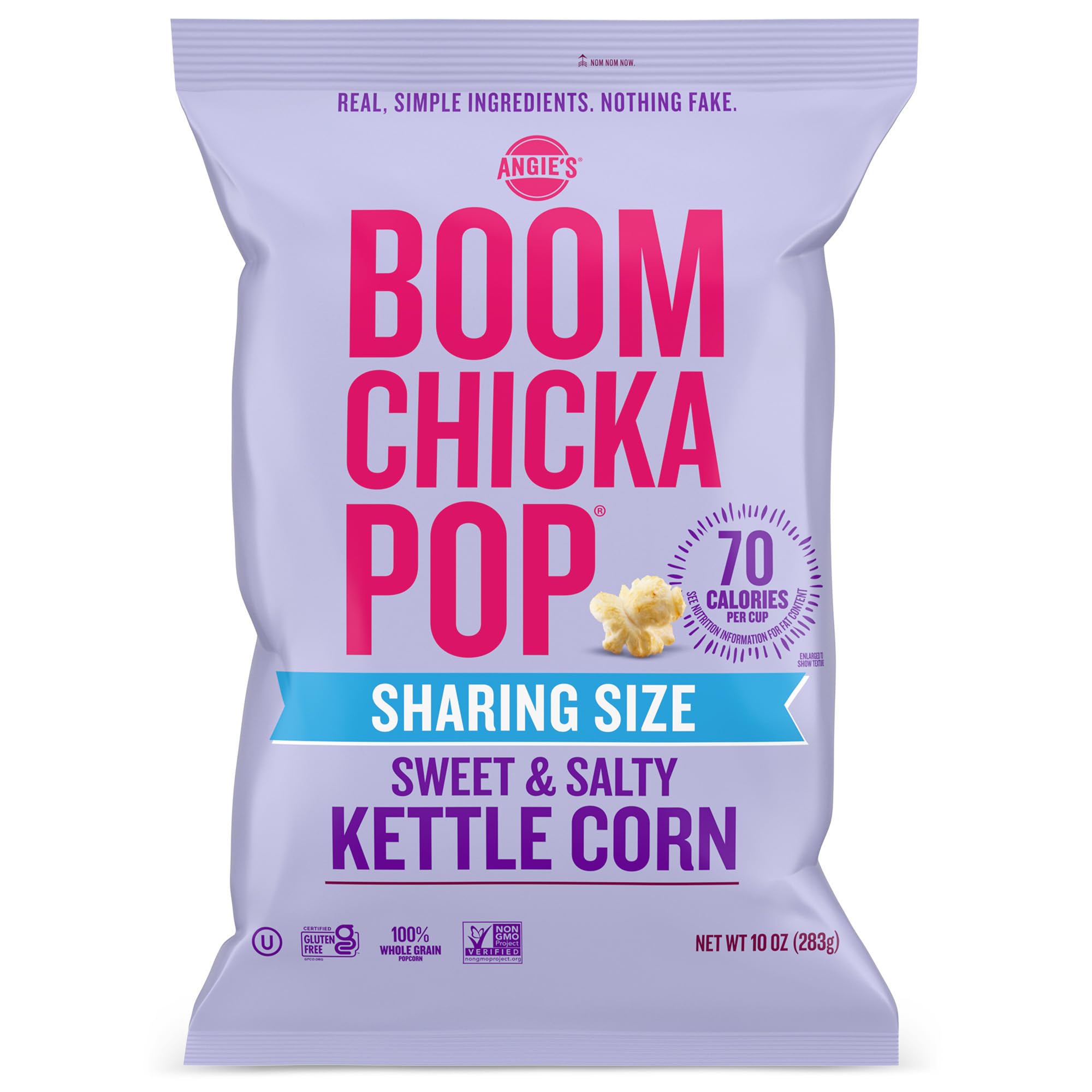 Angie's BOOMCHICKAPOP Sweet and Salty Kettle Corn 10oz bag gluten-free snack.