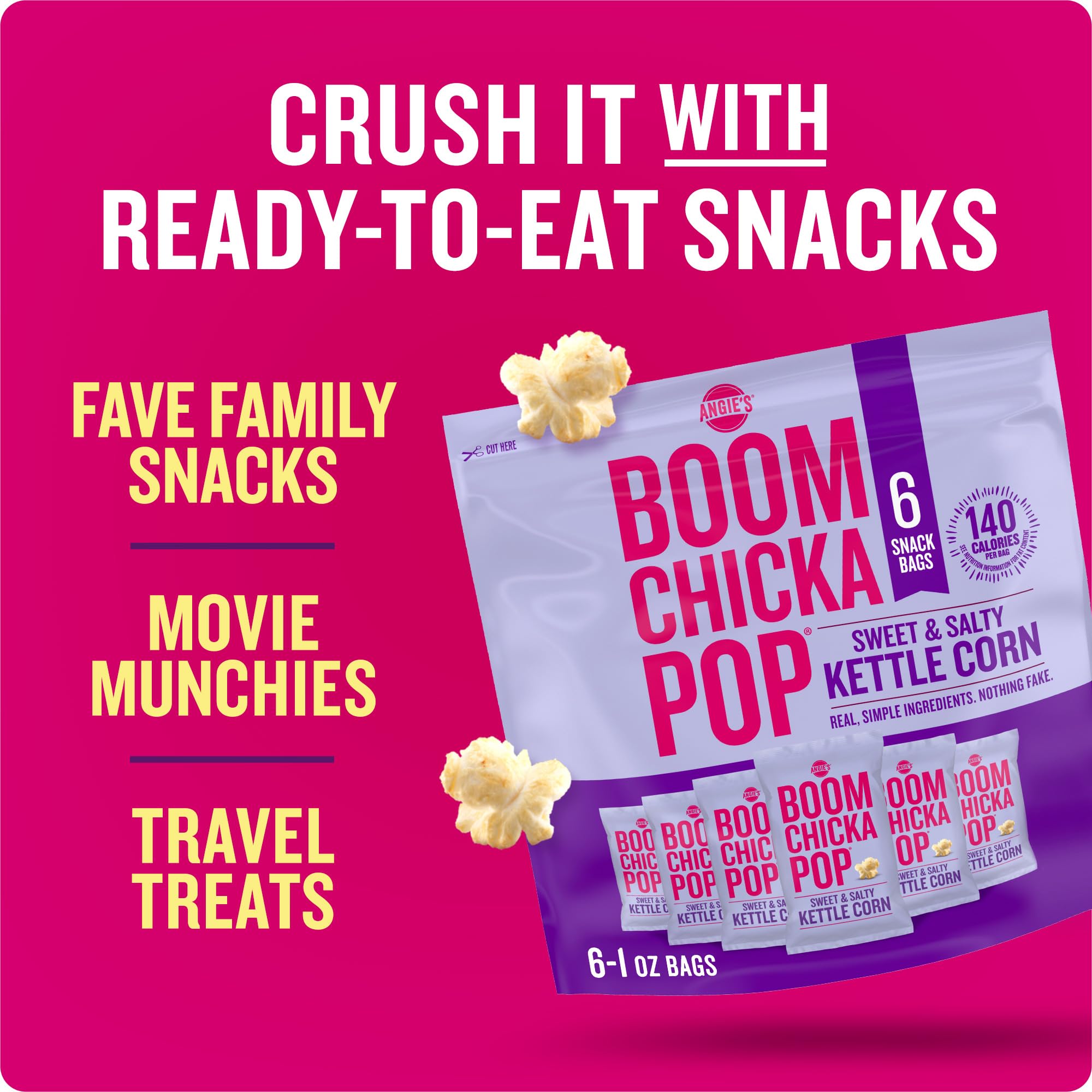 BOOMCHICKAPOP kettle corn nutrition panel with calories.
