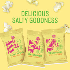 Angie's BOOMCHICKAPOP Sea Salt popcorn 24-pack display for sharing