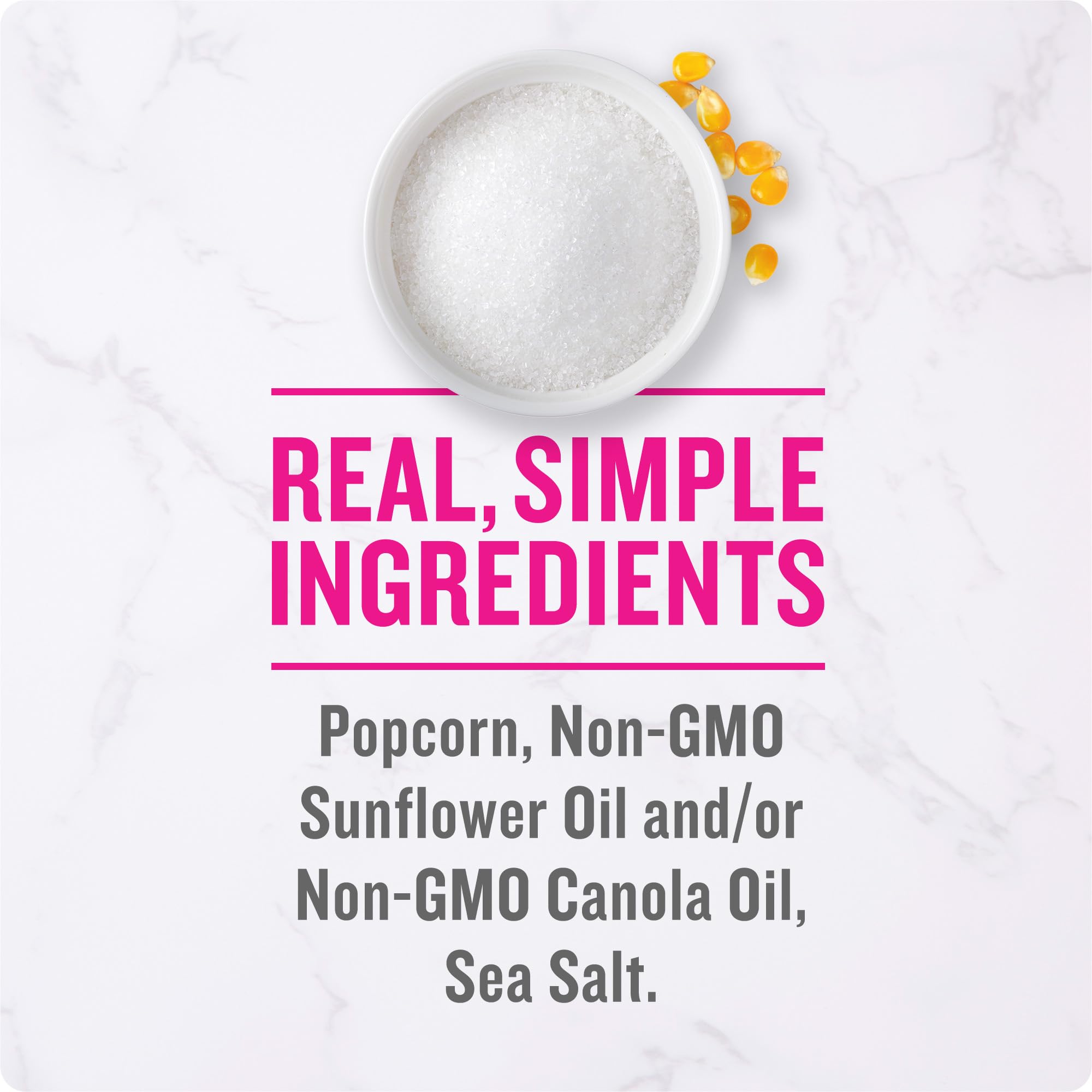 BOOMCHICKAPOP Sea Salt Popcorn ingredients list showing simple ingredients.