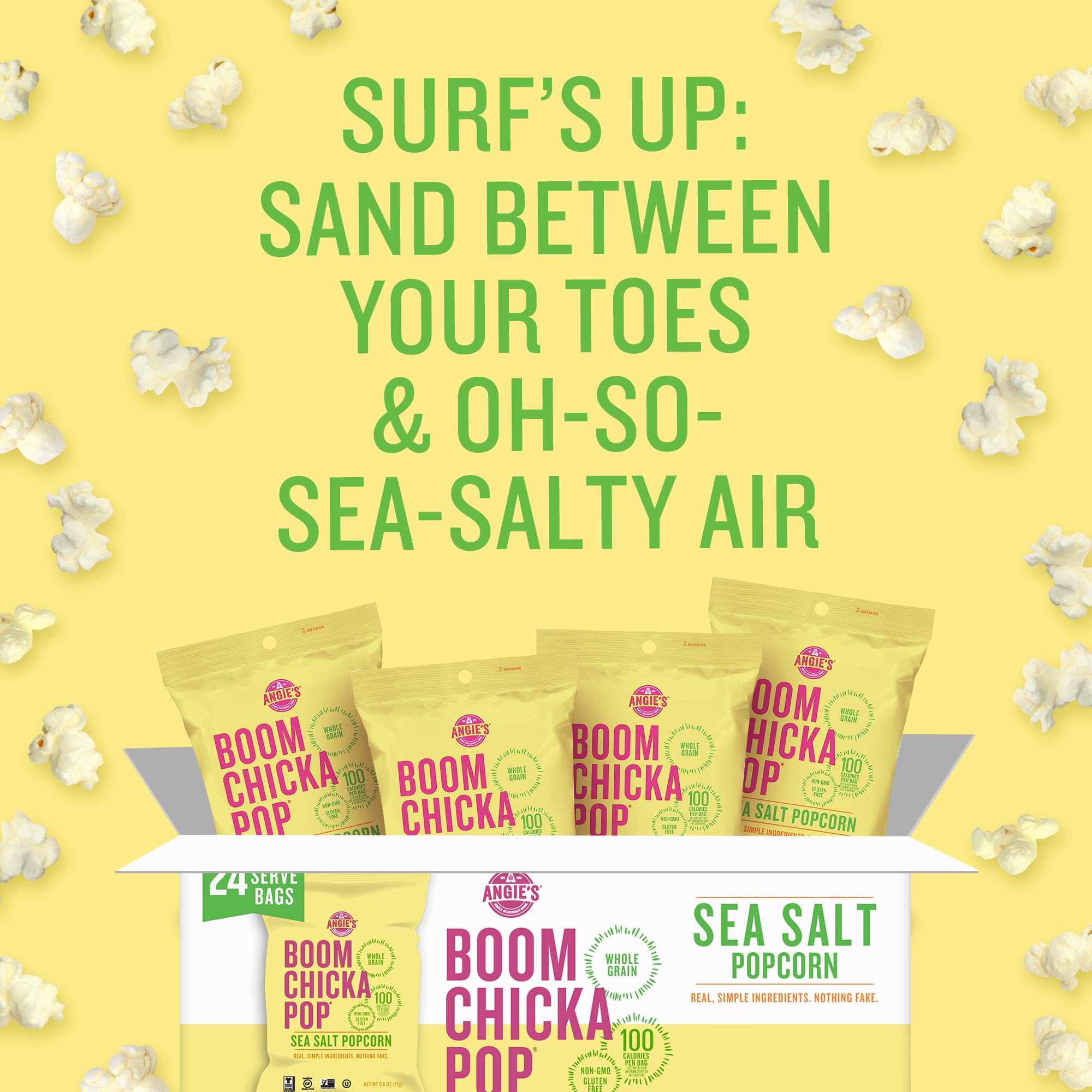 Angie's BOOMCHICKAPOP Sea Salt popcorn in a lunchbox