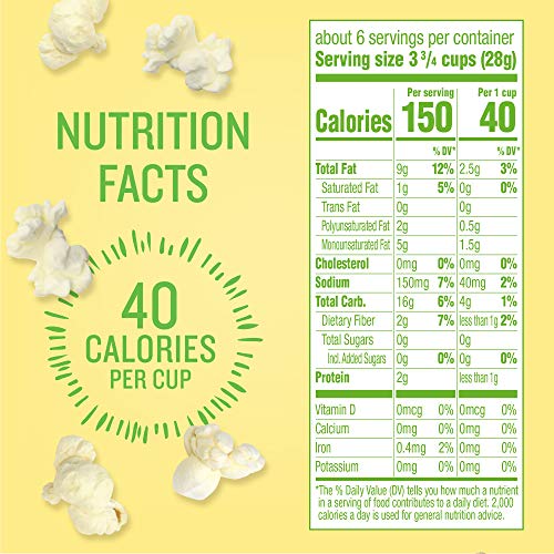 BOOMCHICKAPOP Sea Salt Popcorn nutrition facts highlight 150 calories per serving.