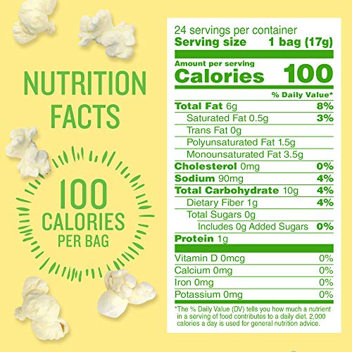 Angie's BOOMCHICKAPOP Sea Salt popcorn nutrition panel shows gluten-free, non-GMO ingredients