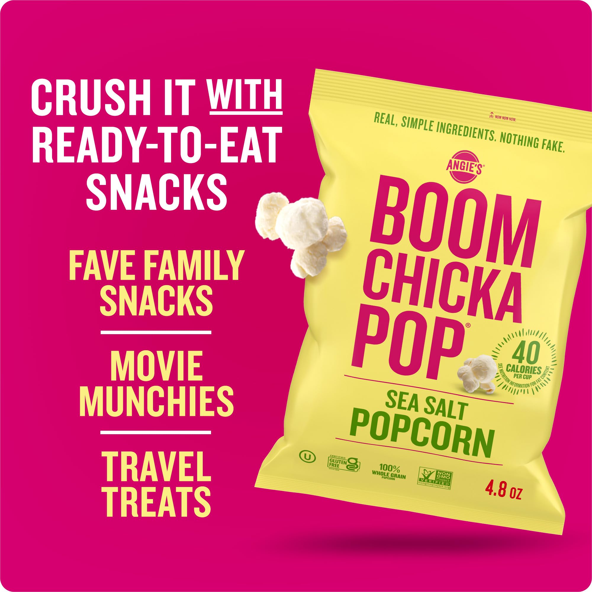Sea salt BOOMCHICKAPOP popcorn for on-the-go road trips.