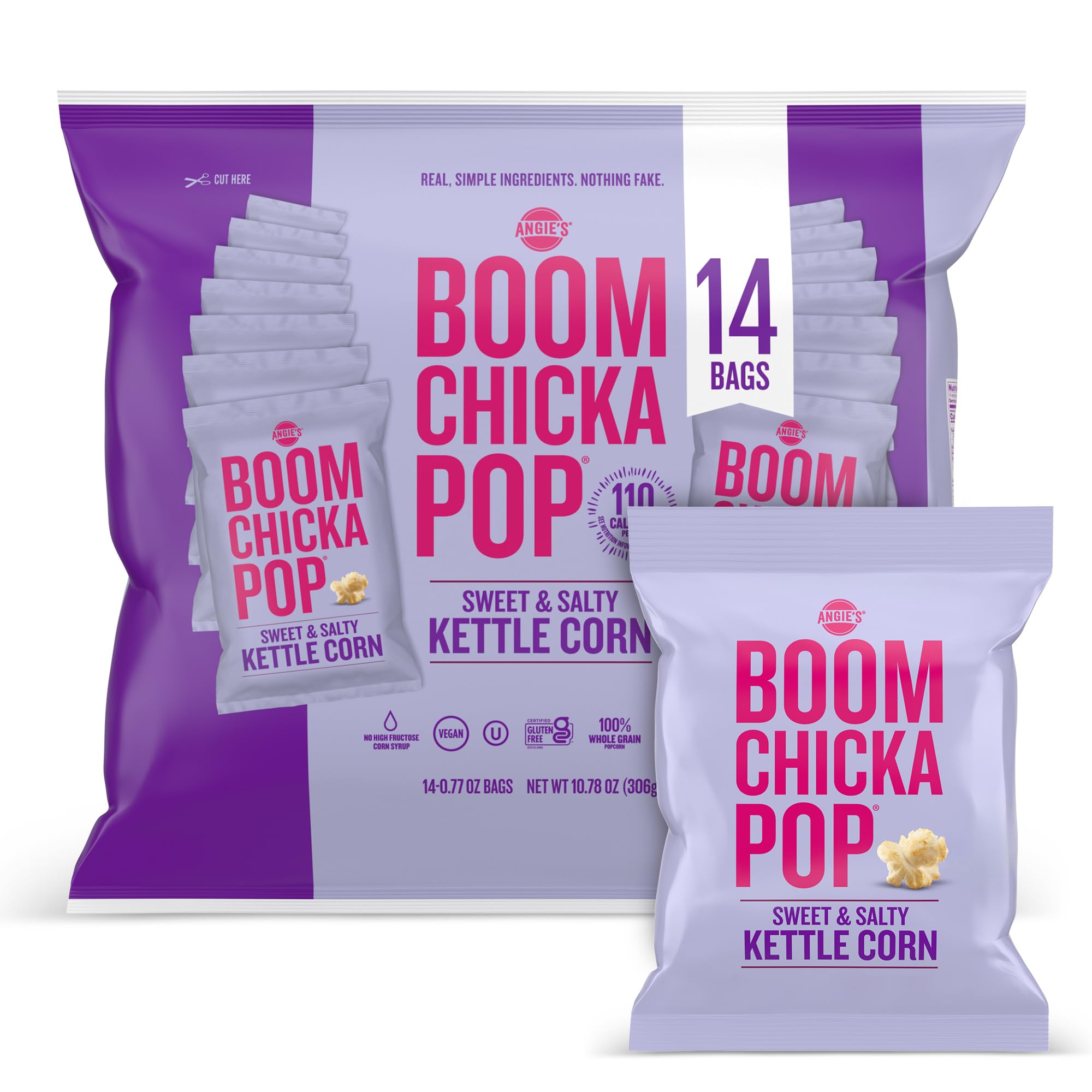 BOOMCHICKAPOP Sweet & Salty kettle corn bag front for on the go snacking