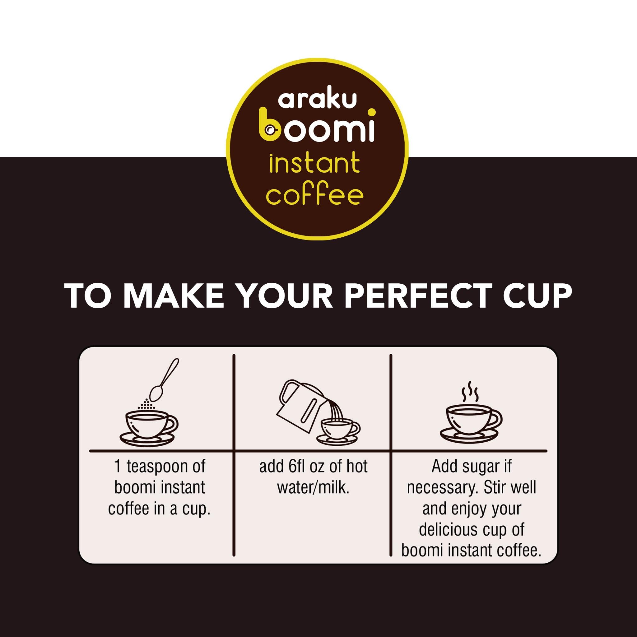 Boomi camping setup with instant coffee pack for outdoor brewing.