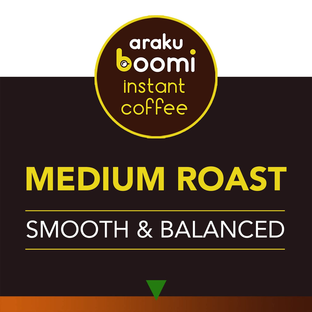 Boomi Instant Coffee packaging with recyclable tin for sustainable on-the-go use.