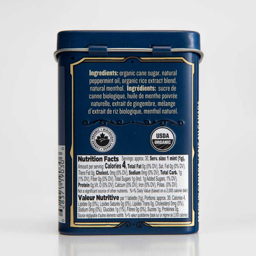 BoomQQ Clawhammer Mints label close-up highlights organic and kosher status.