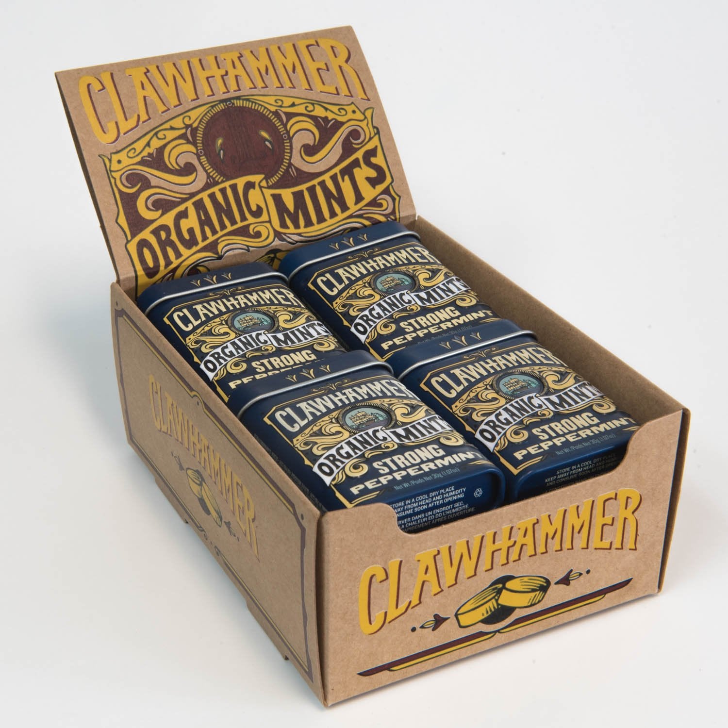 BoomQQ Clawhammer Mints serving tin suggests bold peppermint flavor and quick refresh.