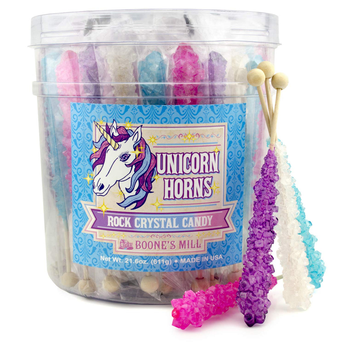 Boone's Mill Unicorn Rock Candy Blueberry stick - vibrant party favor