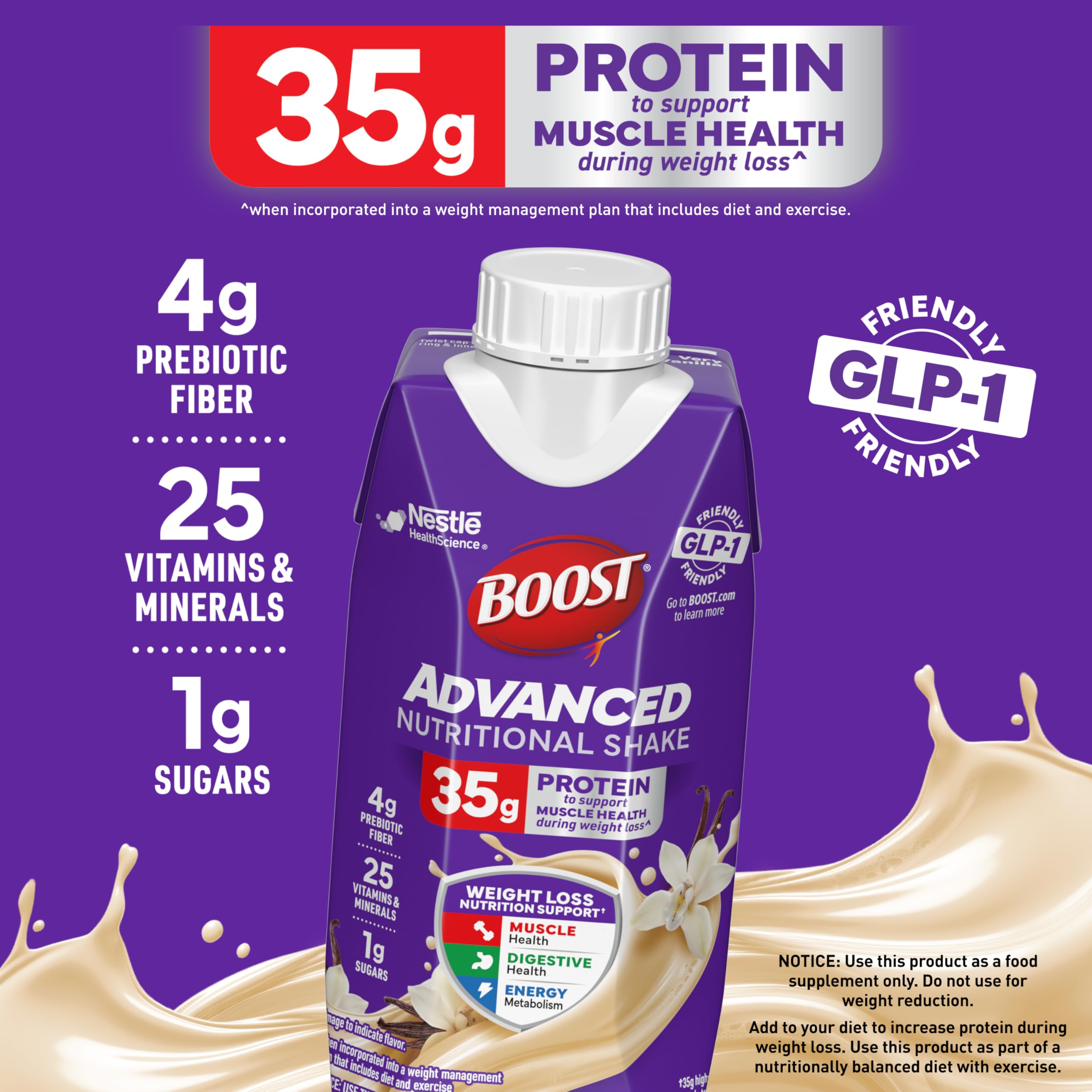 BOOST shake with 4 g prebiotic fiber supporting digestive health