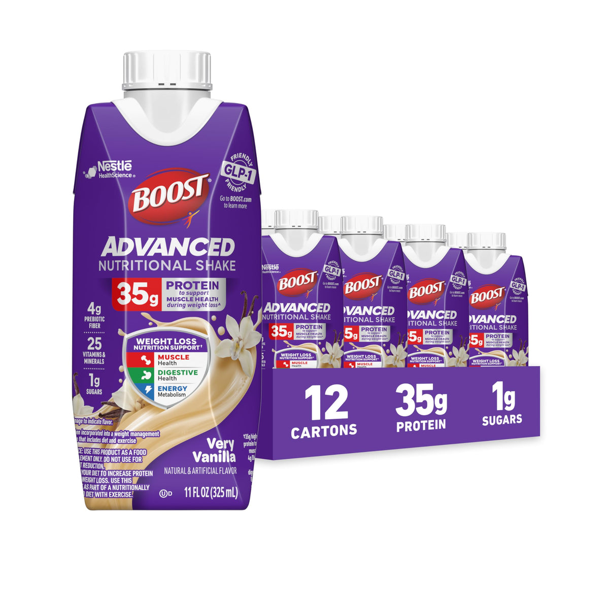 BOOST Advanced Nutritional Protein Shake ready to drink carton in Very Vanilla for on the go protein