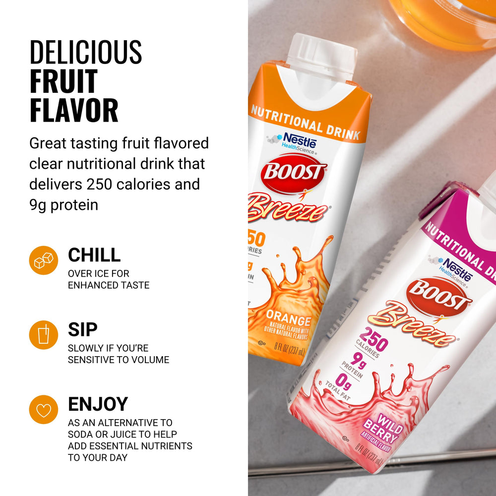 Glasses with Boost Breeze showing lactose-friendly, light beverage