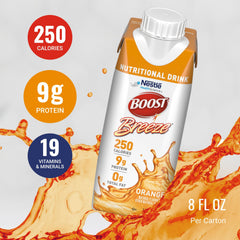 BOOST Breeze nutrition label highlights 19 vitamins and minerals per serving.