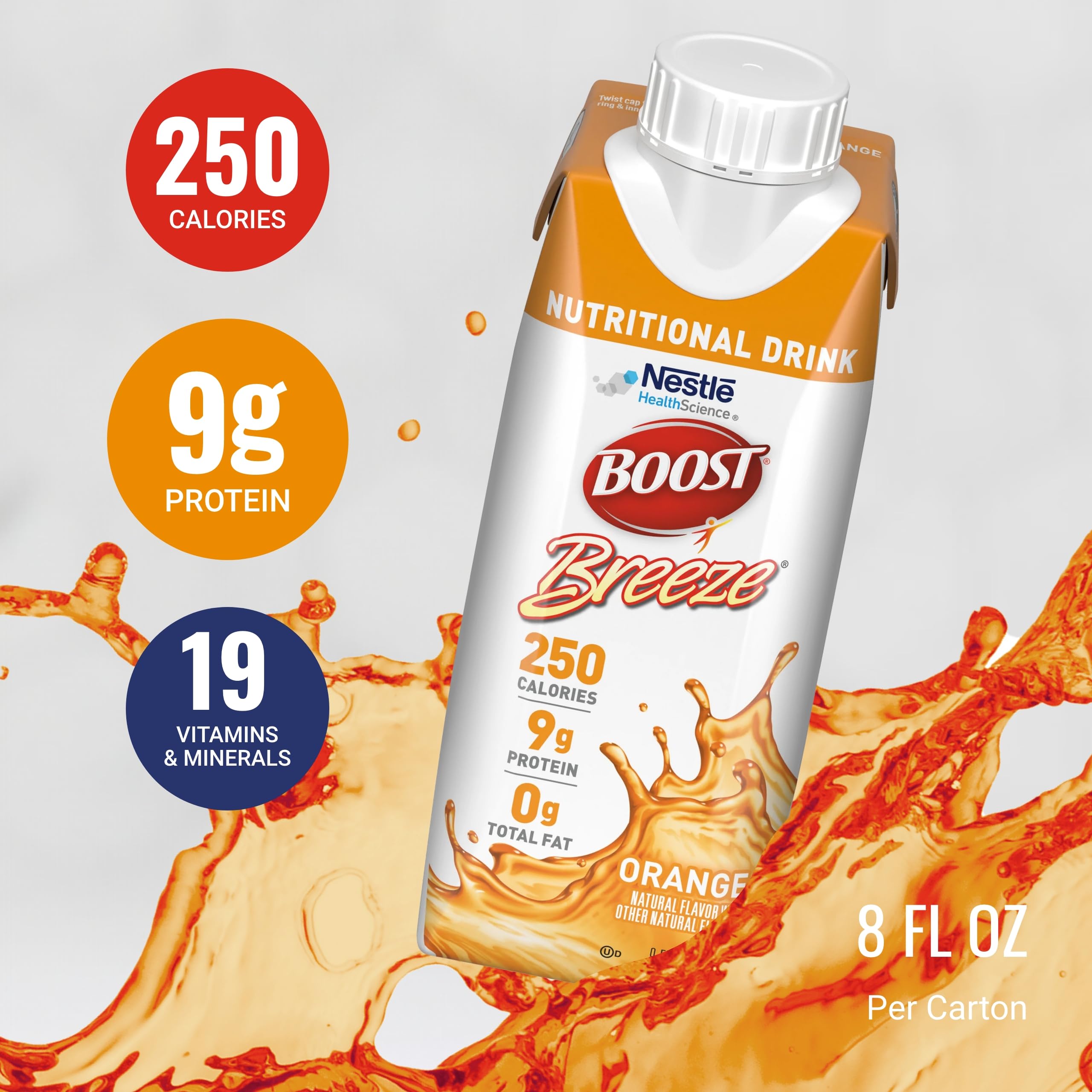 Boost Breeze nutrition panel highlights vitamins and minerals per serving