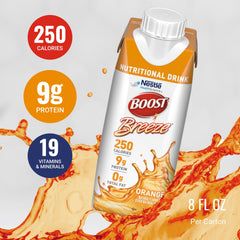 Boost Breeze nutrition panel highlights vitamins and minerals per serving